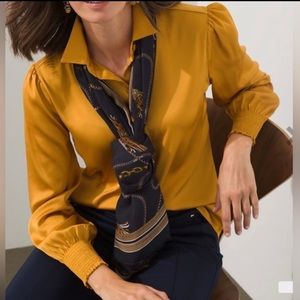 EUC. Chicos Satin Smocked-Cuff Blouse in Saffron, size 3 (16/18 XL regular…
